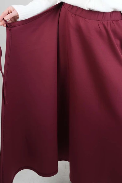 Tesettür Etek Yandan Çapraz Bağlamalı Scuba Etek Bordo - Resim 6