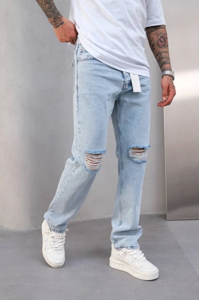 Baggy Diz Yırtmaçlı Buz Kot Pantolon - Resim 2