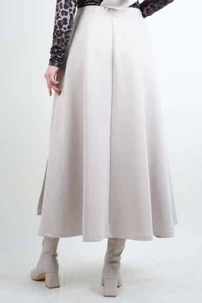 Tesettür Etek Yandan Çapraz Bağlamalı Scuba Etek Krem - Resim 4
