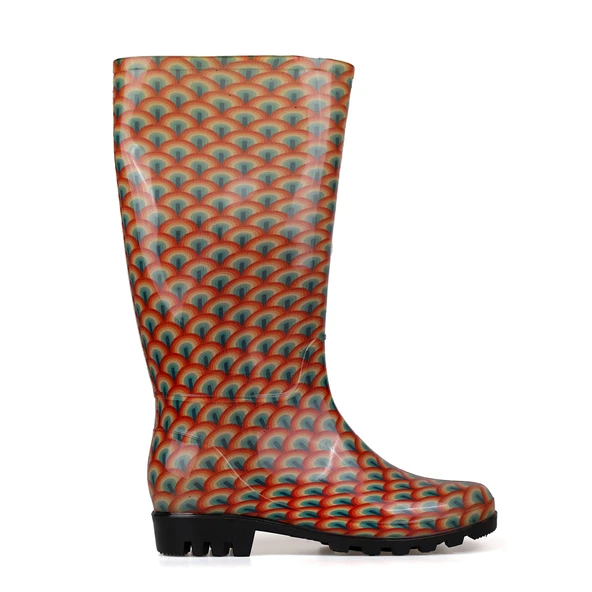 Kadın Oranj Uzun Yağmur Çizmesi, Su Geçirmez PVC, Kaymaz Taban, Günlük Outdoor Kullanım - Resim 4