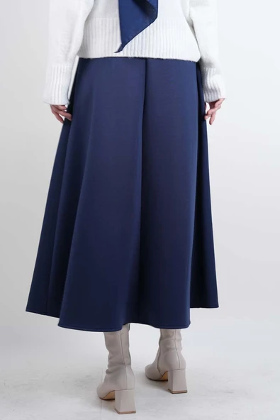 Tesettür Etek Mevlana Kloş Scuba Etek Lacivert - Resim 4