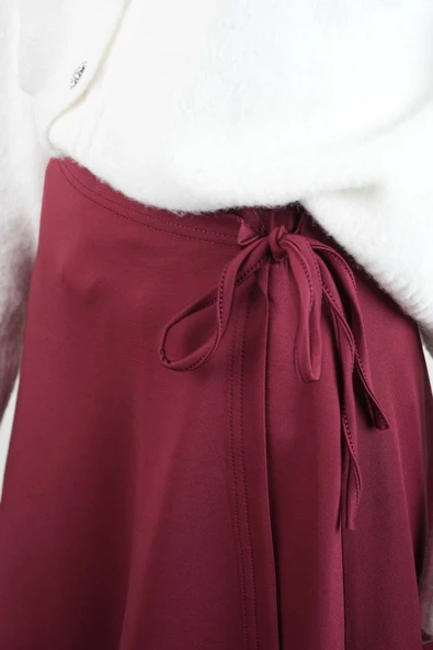 Tesettür Etek Yandan Çapraz Bağlamalı Scuba Etek Bordo - Resim 5