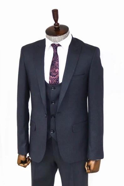 Slim Fit Desenli Lacivert Erkek Takım Elbise - Wessi - Resim 7