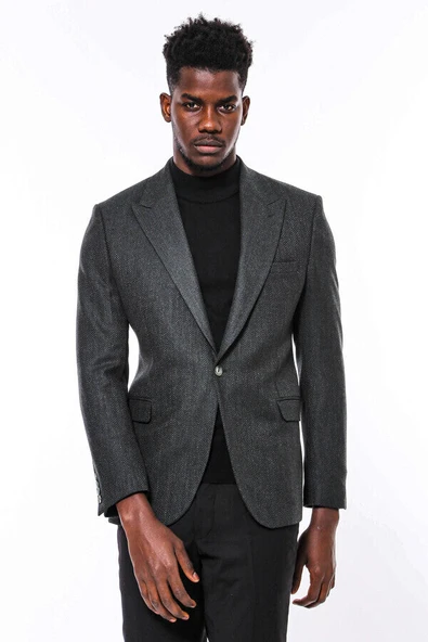 Slim Fit Desenli Yeşil Erkek Ceket - Wessi - Resim 3