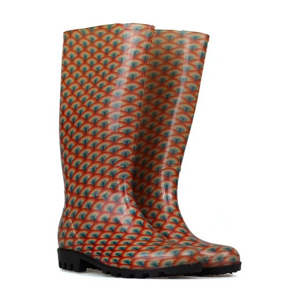 Kadın Oranj Uzun Yağmur Çizmesi, Su Geçirmez PVC, Kaymaz Taban, Günlük Outdoor Kullanım - Resim 6