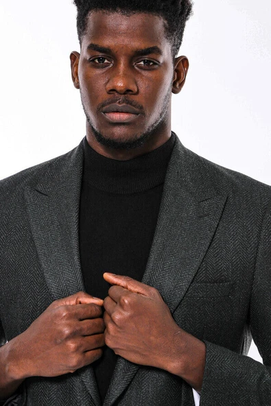 Slim Fit Desenli Yeşil Erkek Ceket - Wessi - Resim 2