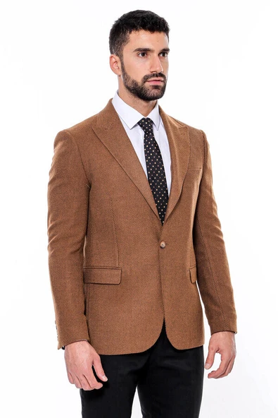 Slim Fit Desenli Taba Erkek Ceket - Wessi - Resim 6