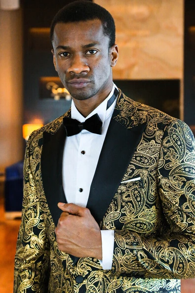 Desenli Sivri Yakalı Yeşil Erkek Smokin Ceketi - Wessi - Resim 4