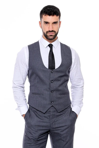 Desensiz Slim Fit Antrasit Erkek Takım Elbise - Wessi - Resim 8