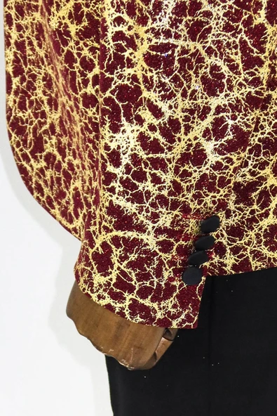 Kök Desenli Sivri Yaka Bordo Erkek Smokin Ceket - Wessi - Resim 6