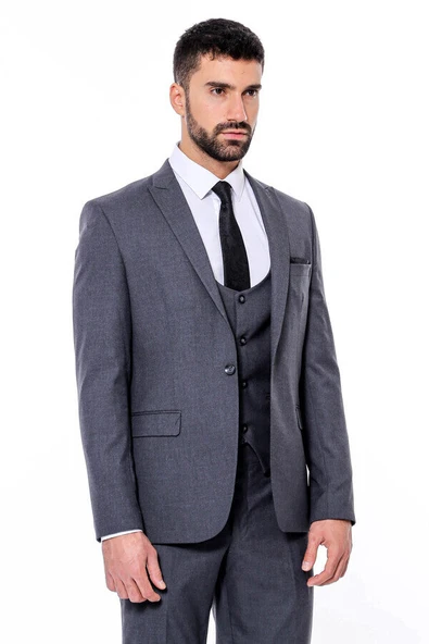 Desensiz Slim Fit Antrasit Erkek Takım Elbise - Wessi - Resim 10