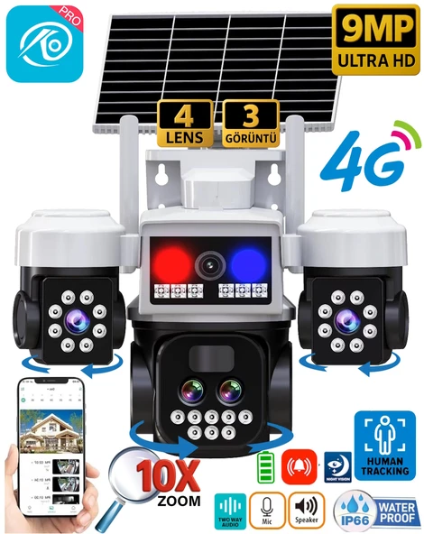 O-Kam 5051 9MP 10X Zoom 4 Lens 3 Ekran UltraHD 4G Solar Akıllı Güvenlik Kamerası ürün görseli 1