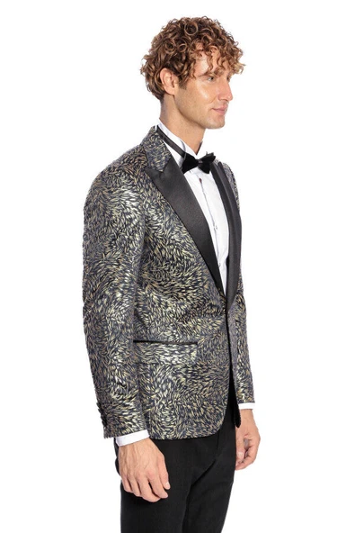 Tüy Desenli Slim Fit Lacivert Erkek Smokin Ceket - Wessi - Resim 8