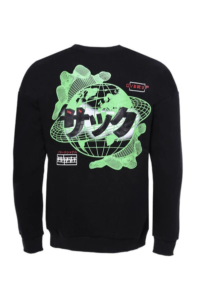 Siyah Baskılı Detaylı Bisiklet Yaka Sweatshirt - Wessi - Resim 2