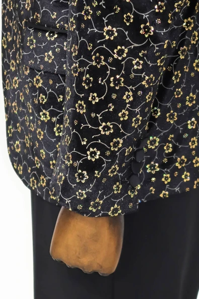 Mini Çiçek Desenli Siyah Erkek Smokin Ceket - Wessi - Resim 8