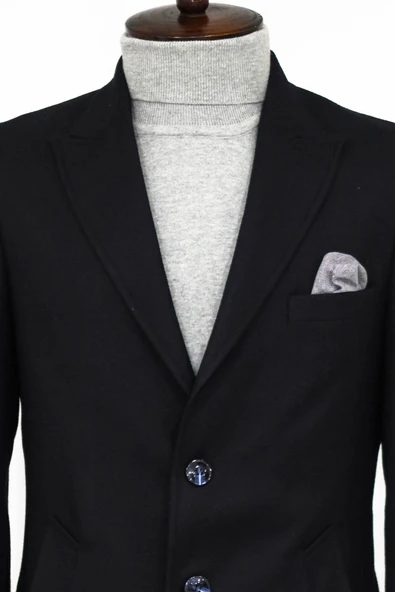 Kaşe Slim Fit Geniş Yaka Gri Erkek Kaban - Wessi - Resim 2