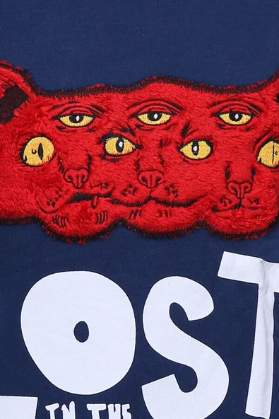 Lacivert Baskılı Desenli Bisiklet Yaka Sweatshirt - Wessi - Resim 2