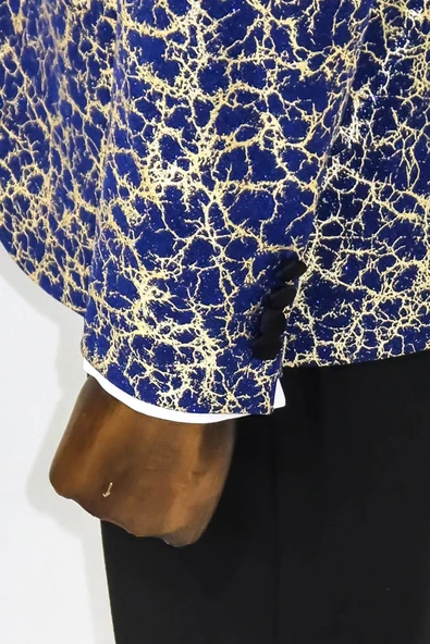 Kök Desenli Sivri Yaka Koyu Mavi Erkek Smokin Ceket - Wessi - Resim 7