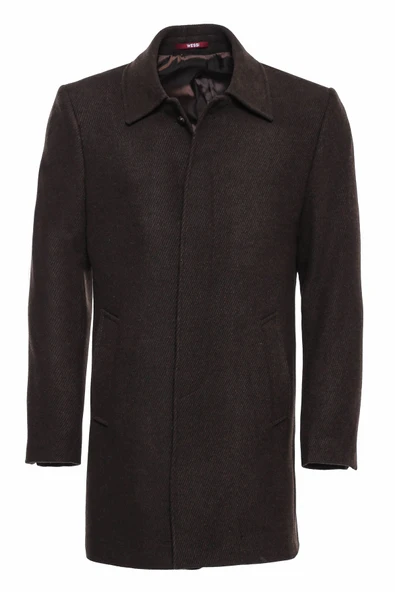 Kahverengi Gizli Düğme Sivri Yaka Kaban - Wessi ürün görseli 1