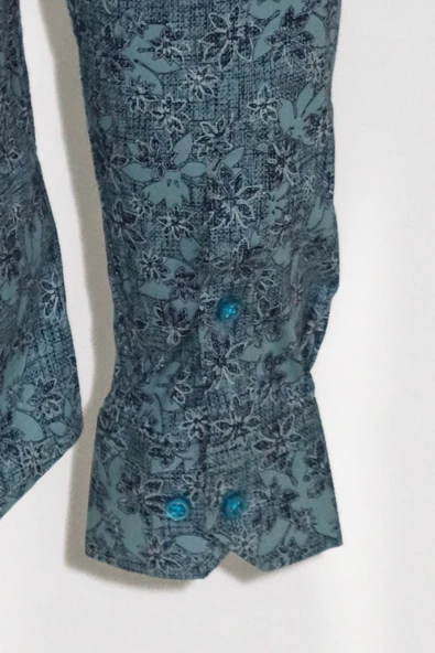 Çiçek Desenli Yeşil Slim Fit Gömlek - Wessi - Resim 3