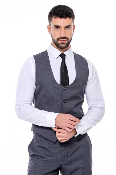 Desensiz Slim Fit Antrasit Erkek Takım Elbise - Wessi - Resim 6