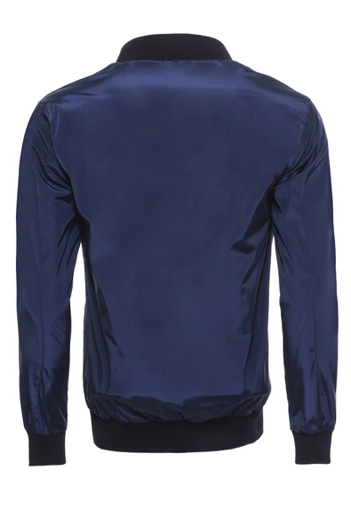 Fermuarlı Kapaklı Cepli Mavi Erkek Bomber Ceket - Wessi - Resim 2