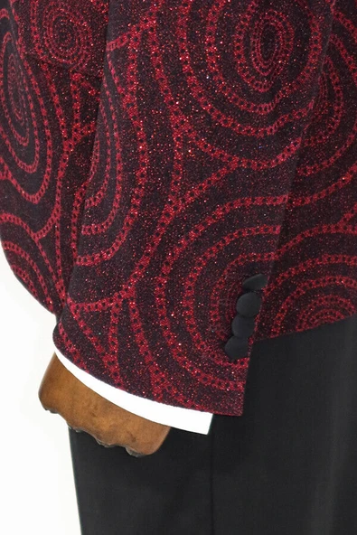 Hipnoz Desen Sivri Yaka Slim Fit Bordo Erkek Smokin Ceket - Wessi - Resim 7