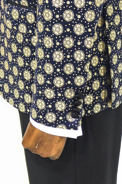 Çiçek Desenli Sivri Yaka Lacivert Erkek Smokin Ceket - Wessi - Resim 6