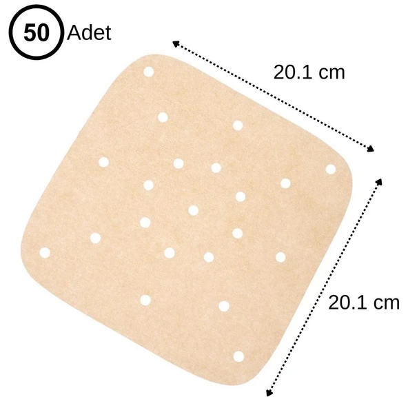 150 Adet Kare Delikli Air Fryer Tek Kullanımlık Pişirme Kağıdı 20,1x20,1 cm - Resim 6