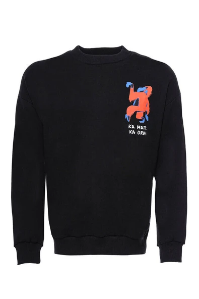 Bisiklet Yaka Baskılı Siyah Erkek Sweatshirt - Wessi ürün görseli 1