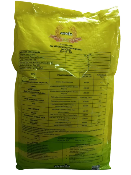 Mebor MEBORİN 10-0-10 +3B +5Zn NK Gübresi (10 Kg) - Resim 2