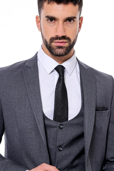 Desensiz Slim Fit Antrasit Erkek Takım Elbise - Wessi - Resim 2