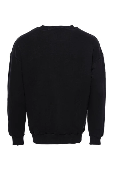 Siyah Desensiz Bisiklet Yaka Sweatshirt - Wessi - Resim 2