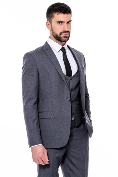 Desensiz Slim Fit Antrasit Erkek Takım Elbise - Wessi - Resim 3