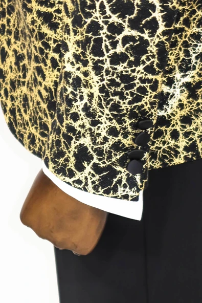 Kök Desenli Sivri Yaka Siyah Erkek Smokin Ceket - Wessi - Resim 8