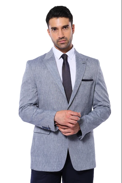 Slim-Fit Sivri Yaka Mavi Ceket - Wessi ürün görseli 1