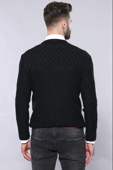 Desenli Bisiklet Yaka Siyah Triko - Wessi - Resim 5