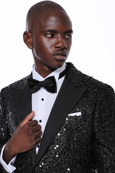 Pul Desenli Siyah Damatlık Ceket | Wessi - Resim 2