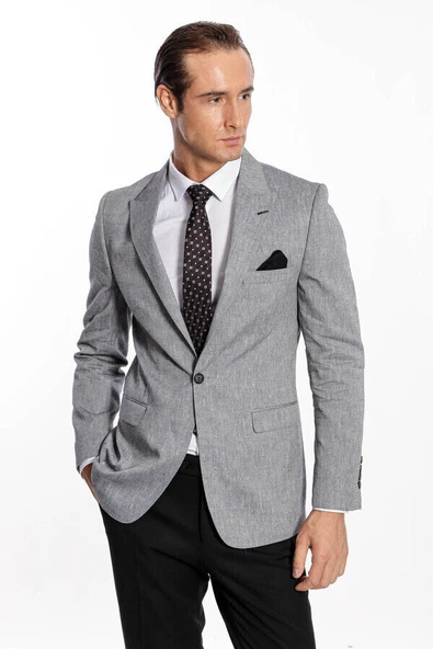 Sivri Yaka Slim Fit Füme Erkek Ceket - Wessi - Resim 4