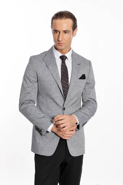 Sivri Yaka Slim Fit Füme Erkek Ceket - Wessi - Resim 5