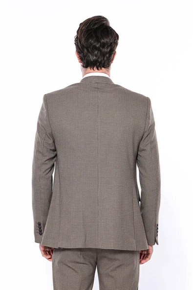 Kendinden Desenli Slim Fit Açık Kahverengi Erkek Ceket - Wessi - Resim 6