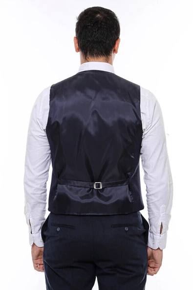 Lacivert Desensiz Düğmeli Erkek Yelek - Wessi - Resim 7