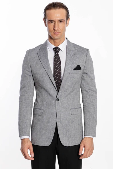 Sivri Yaka Slim Fit Füme Erkek Ceket - Wessi - Resim 8