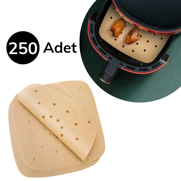 250 Adet Delikli Kare Air Fryer Pişirme Kağıdı (Yapışmaz Yağ Geçirmez) ürün görseli 1
