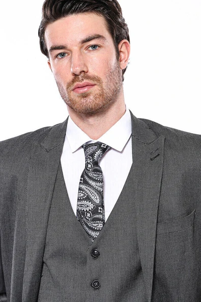 Kendinden Desenli Slim Fit Füme Erkek Ceket - Wessi - Resim 2