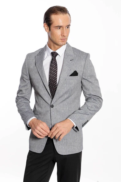 Sivri Yaka Slim Fit Füme Erkek Ceket - Wessi - Resim 6