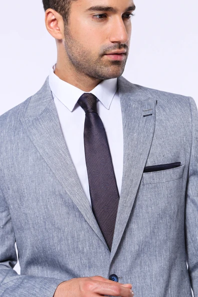 Slim-Fit Sivri Yaka Mavi Ceket - Wessi - Resim 2