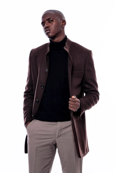 Hakim Yaka Kahverengi Kaşe Kaban - Wessi - Resim 9