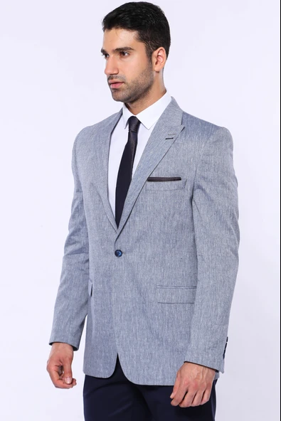 Slim-Fit Sivri Yaka Mavi Ceket - Wessi - Resim 4