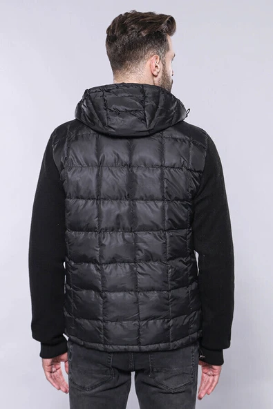 Kapşonlu Kapitone Siyah Kaban | Wessi - Resim 6